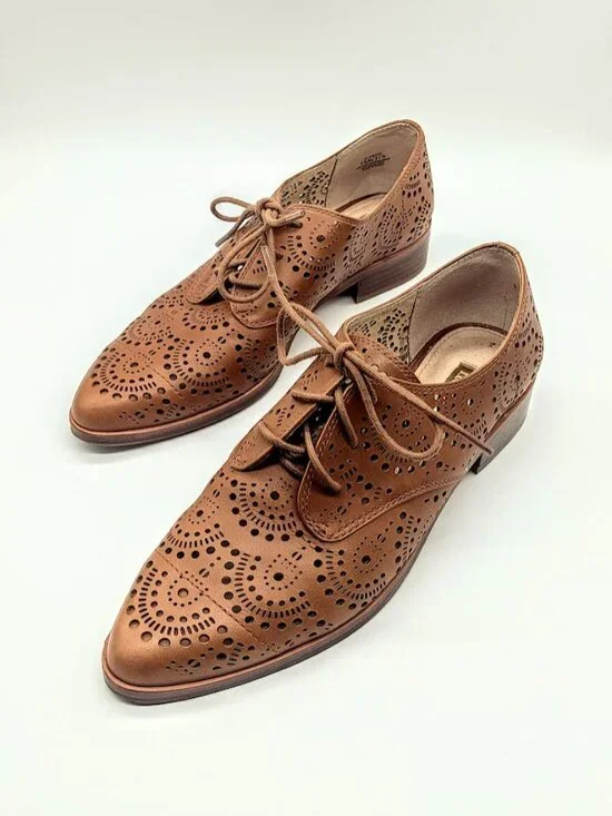 Louise et Cie Annacis Perforated Oxford Brown Leather Laser Cut Loafers - Picture 4 of 8
